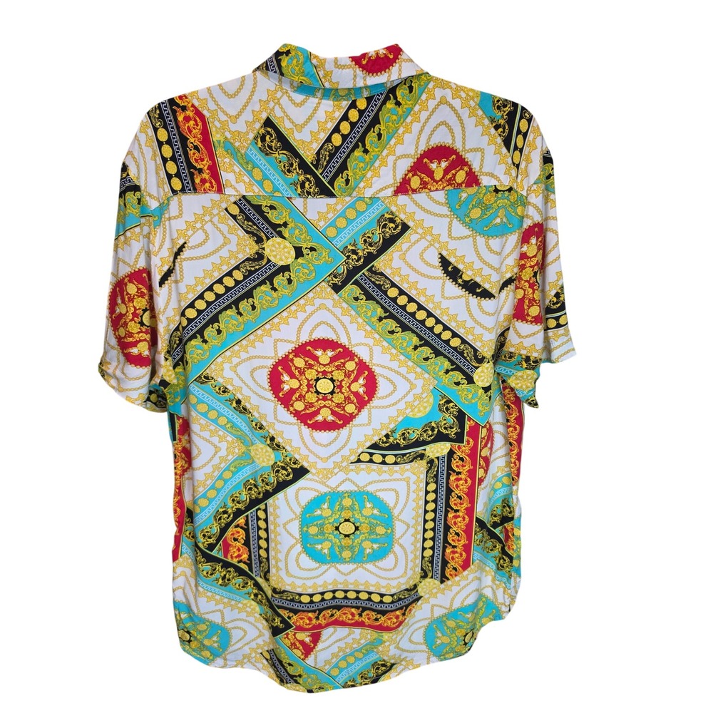 Denim & Flower Ricky Singh Mens Baroque Chain Print Viscose Button Up Shirt M - Picture 3 of 5
